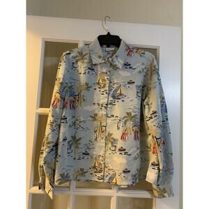 White Stag nautical sailboat pattern long sleeve button down shirt unique LG